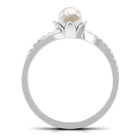 Rosec Jewels-Freshwater Pearl and Diamond Flower Ring in Bypass Shank