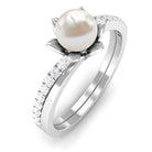 Rosec Jewels-Freshwater Pearl and Diamond Flower Ring in Bypass Shank