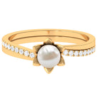 Rosec Jewels-Freshwater Pearl and Diamond Flower Ring in Bypass Shank