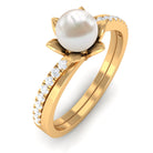 Rosec Jewels-Freshwater Pearl and Diamond Flower Ring in Bypass Shank