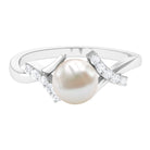 Rosec Jewels-Pure Freshwater Pearl Solitaire Crossover Ring with Diamond