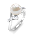 Rosec Jewels-Pure Freshwater Pearl Solitaire Crossover Ring with Diamond