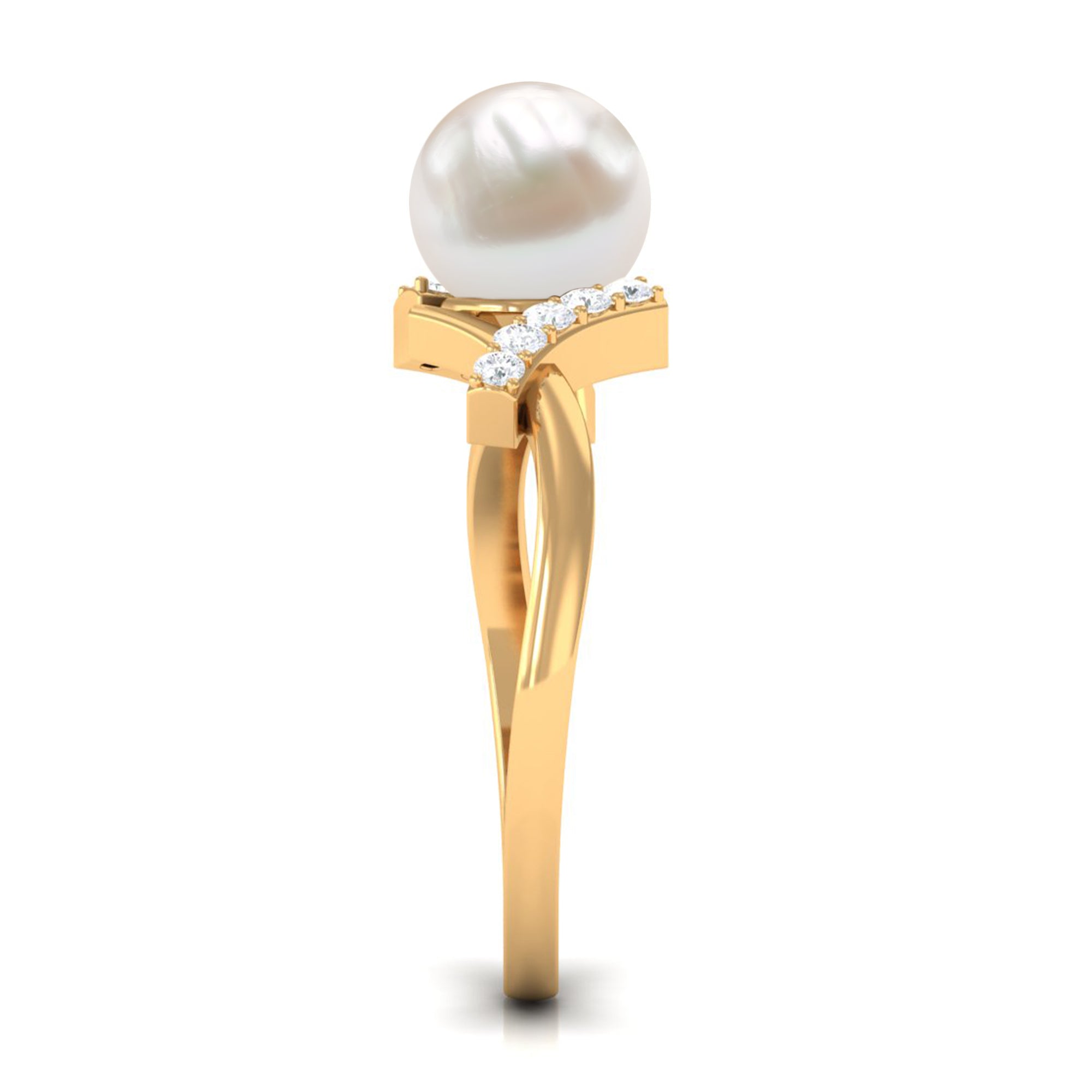 Rosec Jewels-Pure Freshwater Pearl Solitaire Crossover Ring with Diamond