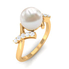 Rosec Jewels-Pure Freshwater Pearl Solitaire Crossover Ring with Diamond