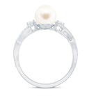 Rosec Jewels-Real Freshwater Pearl Solitaire Crossover Ring with Diamond