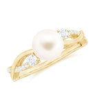 Rosec Jewels-Real Freshwater Pearl Solitaire Crossover Ring with Diamond