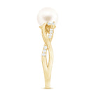 Rosec Jewels-Real Freshwater Pearl Solitaire Crossover Ring with Diamond