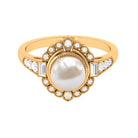 Rosec Jewels-Vintage Style Freshwater Pearl and Diamond Engagement Ring