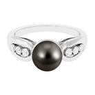 Rosec Jewels-Solitaire Tahitian Pearl Engagement Ring with Diamond Side Stones