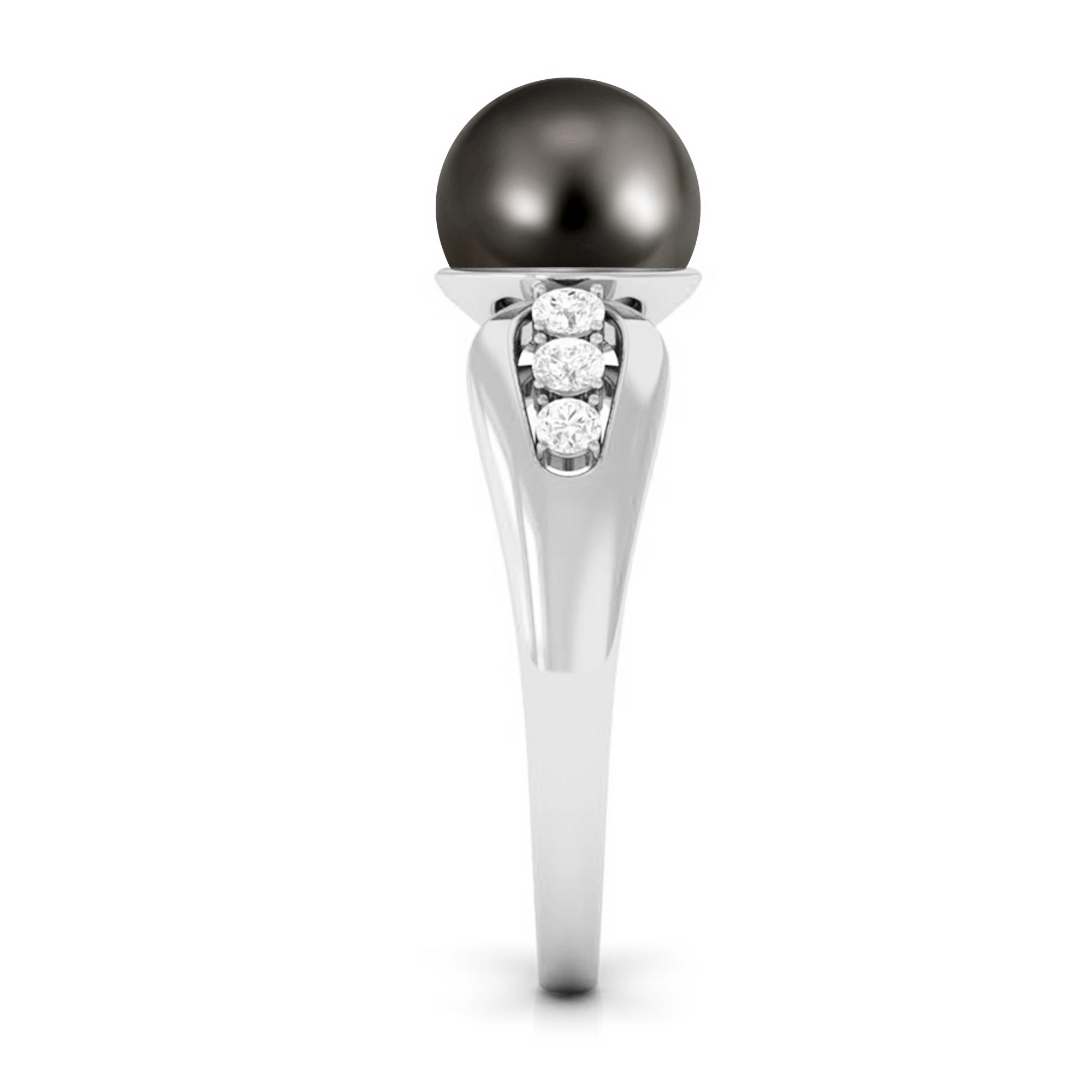 Rosec Jewels-Solitaire Tahitian Pearl Engagement Ring with Diamond Side Stones