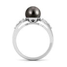 Rosec Jewels-Solitaire Tahitian Pearl Engagement Ring with Diamond Side Stones