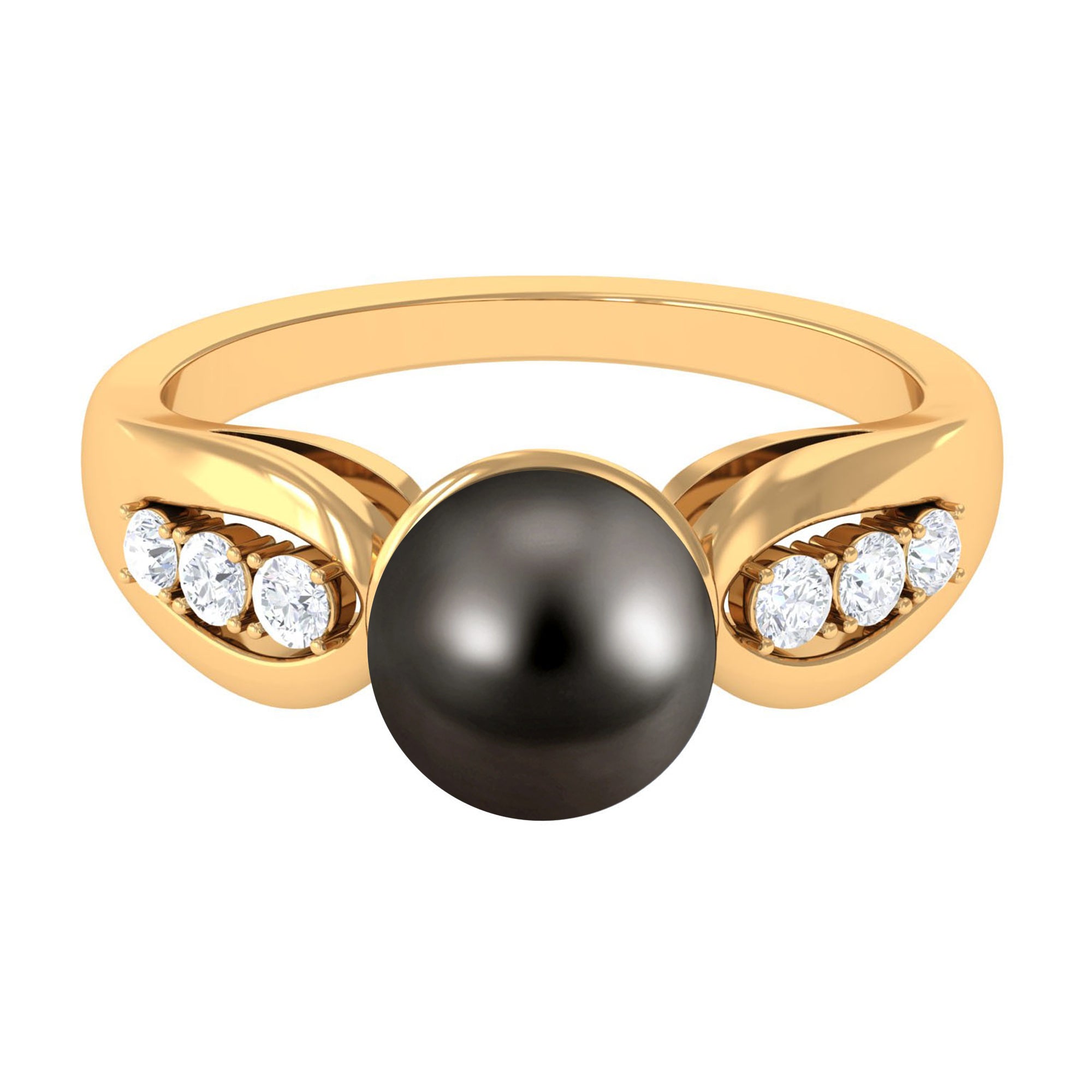 Rosec Jewels-Solitaire Tahitian Pearl Engagement Ring with Diamond Side Stones