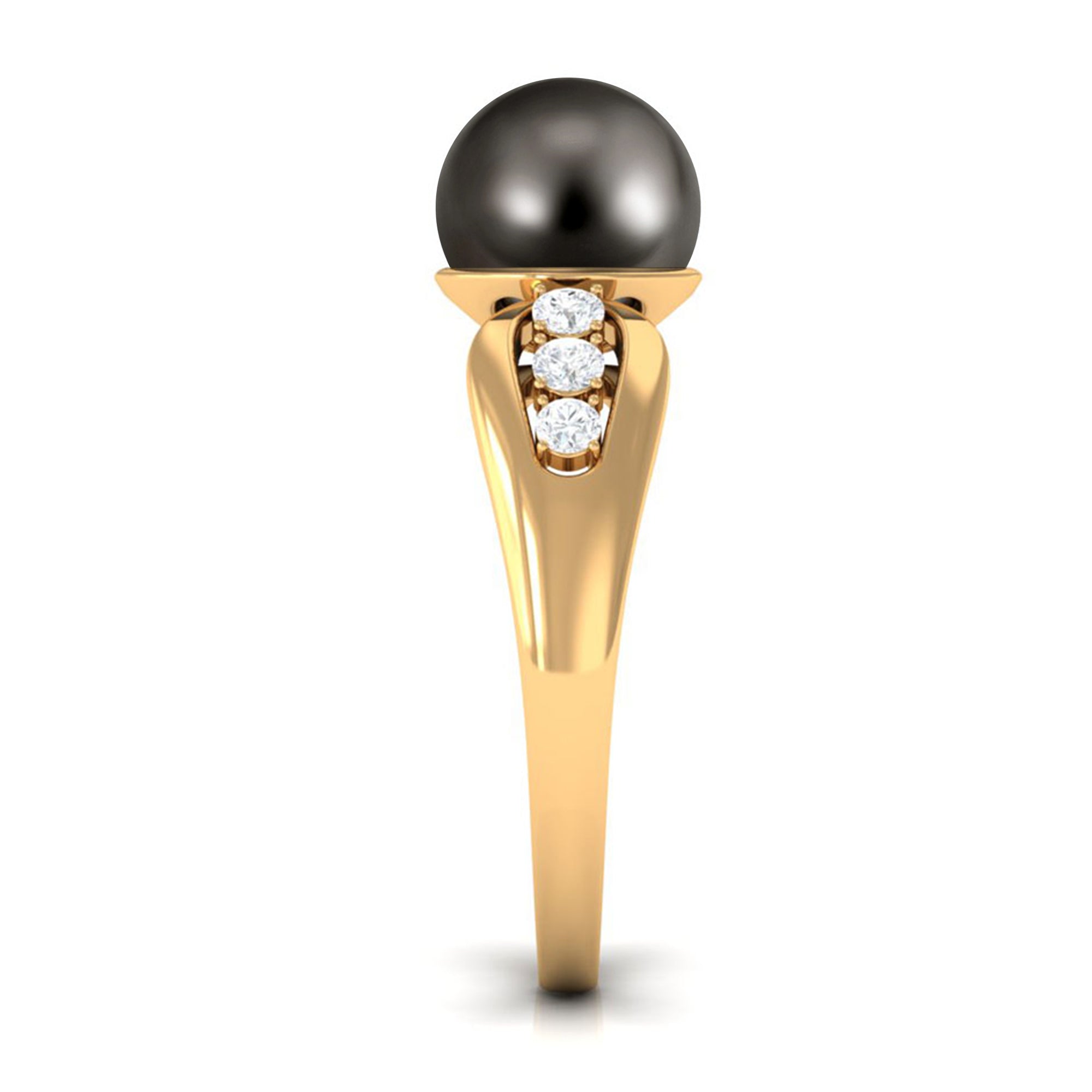 Rosec Jewels-Solitaire Tahitian Pearl Engagement Ring with Diamond Side Stones