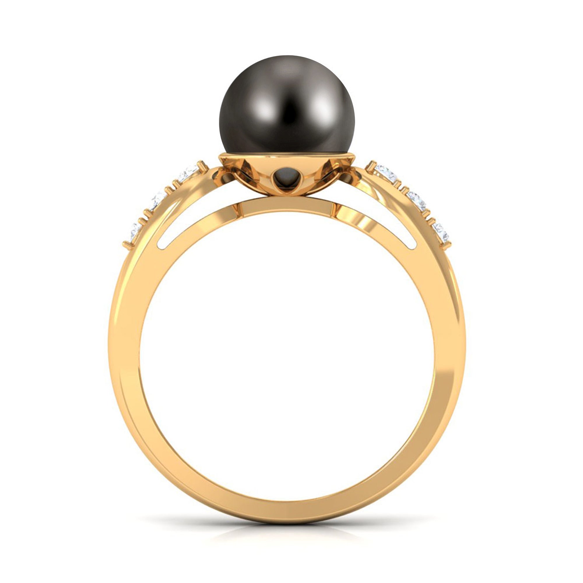 Rosec Jewels-Solitaire Tahitian Pearl Engagement Ring with Diamond Side Stones