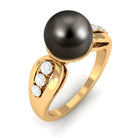 Rosec Jewels-Solitaire Tahitian Pearl Engagement Ring with Diamond Side Stones