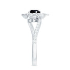 Rosec Jewels-Created Black Diamond and Diamond Flower Ring in Bypass Shank