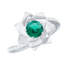 Rosec Jewels-Created Emerald and Diamond Flower Engagement Ring with Bypass Shank