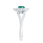 Rosec Jewels-Created Emerald and Diamond Flower Engagement Ring with Bypass Shank