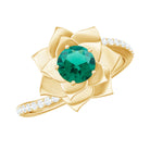 Rosec Jewels-Created Emerald and Diamond Flower Engagement Ring with Bypass Shank