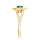 Rosec Jewels-Created Emerald and Diamond Flower Engagement Ring with Bypass Shank