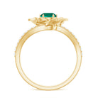 Rosec Jewels-Created Emerald and Diamond Flower Engagement Ring with Bypass Shank