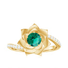 Rosec Jewels-Created Emerald and Diamond Flower Engagement Ring with Bypass Shank