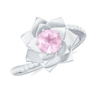 Rosec Jewels-Rose Quartz and Diamond Flower Engagement Ring with Bypass Shank