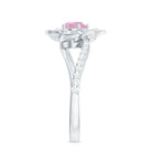 Rosec Jewels-Rose Quartz and Diamond Flower Engagement Ring with Bypass Shank