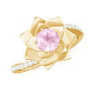 Rosec Jewels-Rose Quartz and Diamond Flower Engagement Ring with Bypass Shank