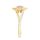 Rosec Jewels-Rose Quartz and Diamond Flower Engagement Ring with Bypass Shank