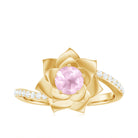 Rosec Jewels-Rose Quartz and Diamond Flower Engagement Ring with Bypass Shank