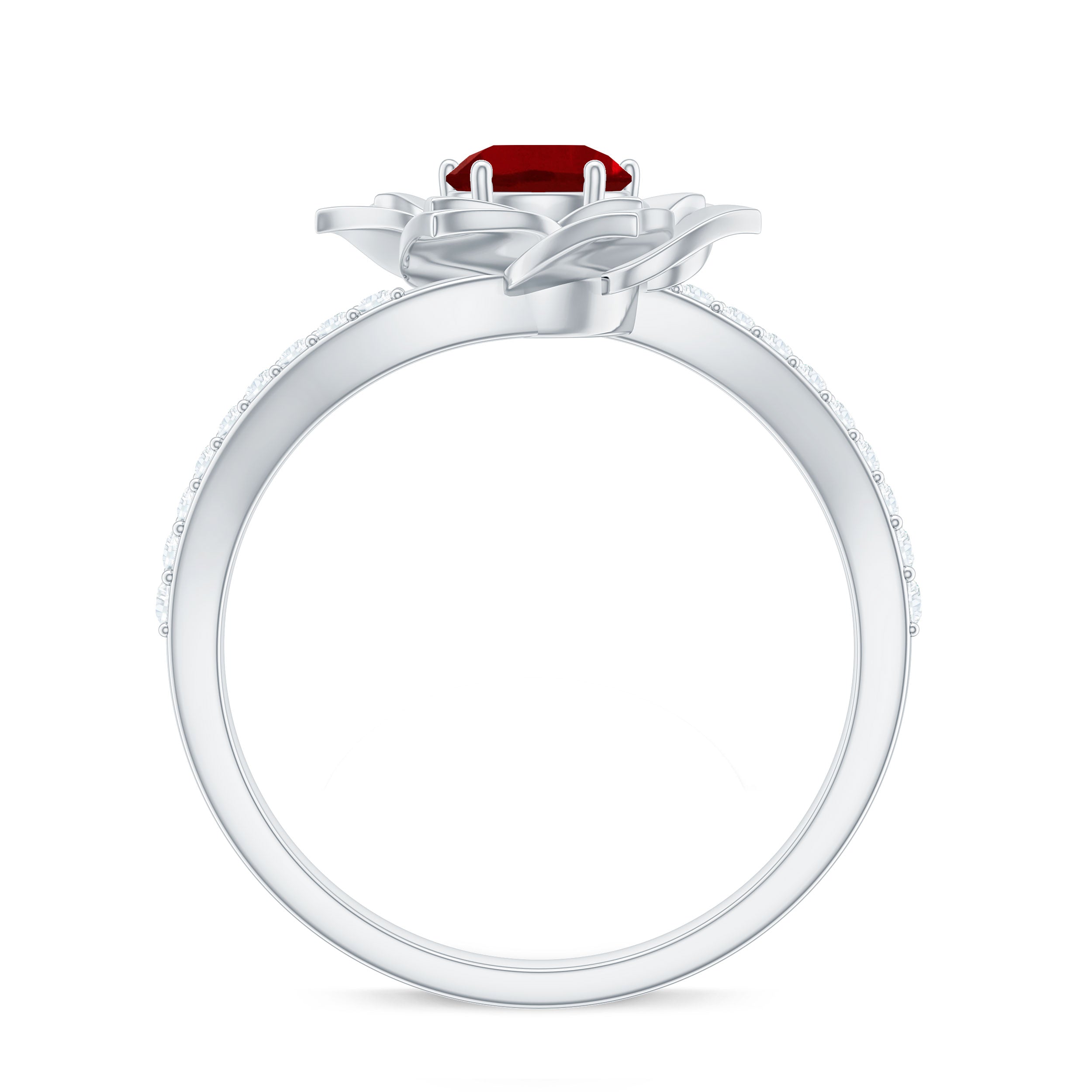 Rosec Jewels-Lab-Created Ruby and Diamond Flower Ring in Bypass Shank