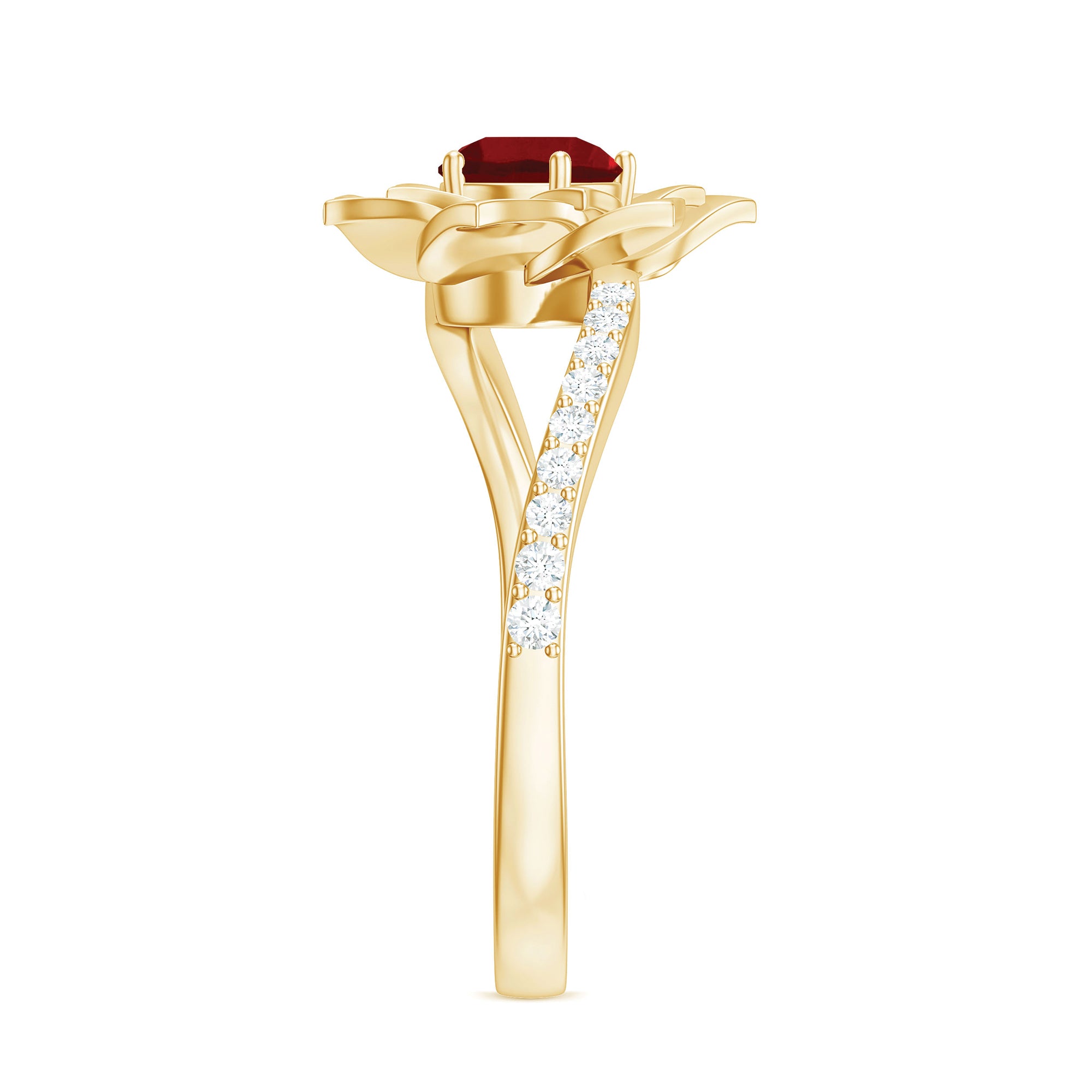 Rosec Jewels-Lab-Created Ruby and Diamond Flower Ring in Bypass Shank