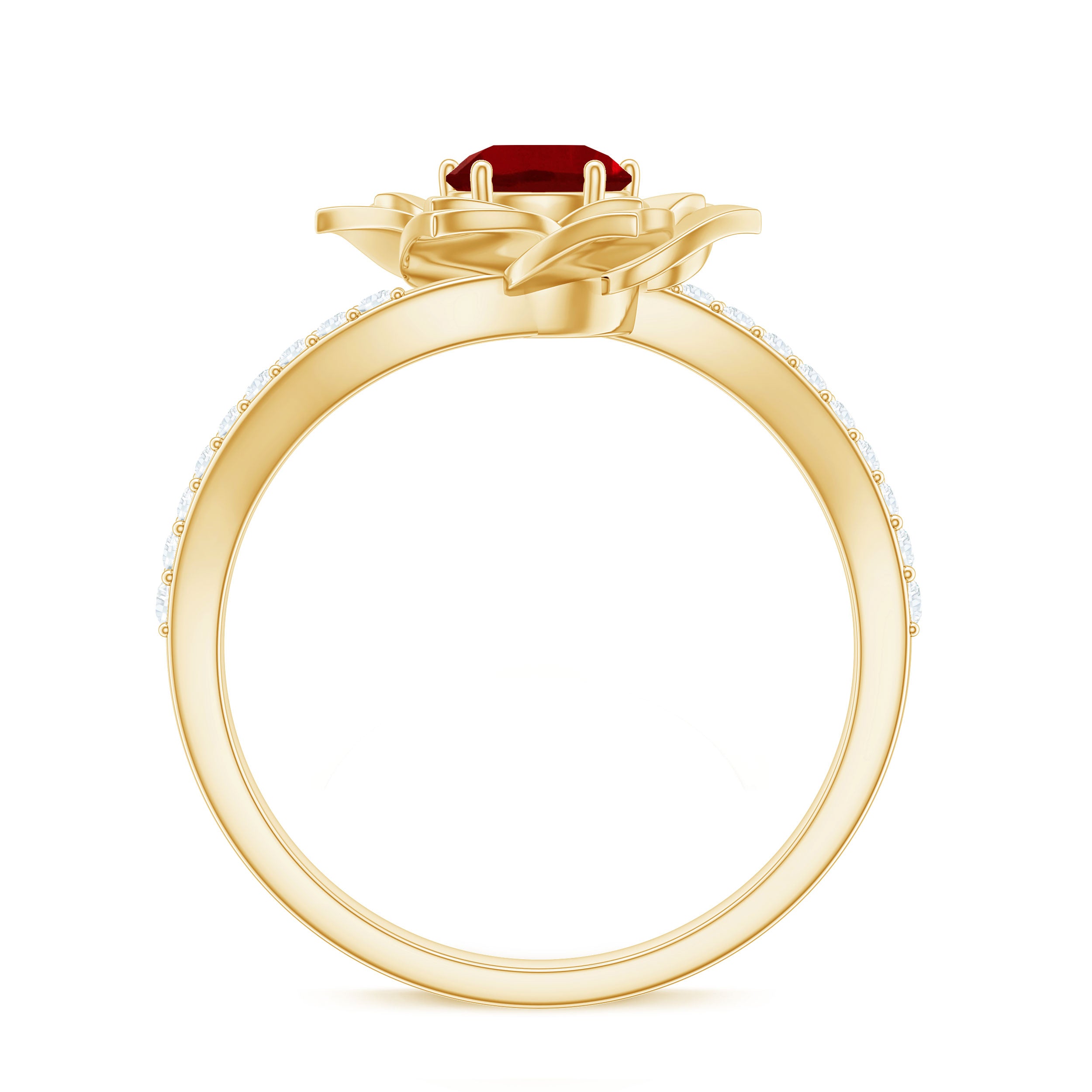 Rosec Jewels-Lab-Created Ruby and Diamond Flower Ring in Bypass Shank