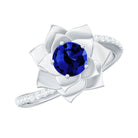 Rosec Jewels-Created Blue Sapphire and Diamond Flower Engagement Ring with Bypass Shank