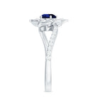 Rosec Jewels-Created Blue Sapphire and Diamond Flower Engagement Ring with Bypass Shank