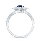 Rosec Jewels-Created Blue Sapphire and Diamond Flower Engagement Ring with Bypass Shank