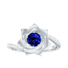 Rosec Jewels-Created Blue Sapphire and Diamond Flower Engagement Ring with Bypass Shank