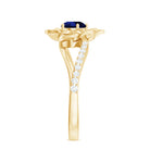 Rosec Jewels-Created Blue Sapphire and Diamond Flower Engagement Ring with Bypass Shank