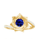 Rosec Jewels-Created Blue Sapphire and Diamond Flower Engagement Ring with Bypass Shank