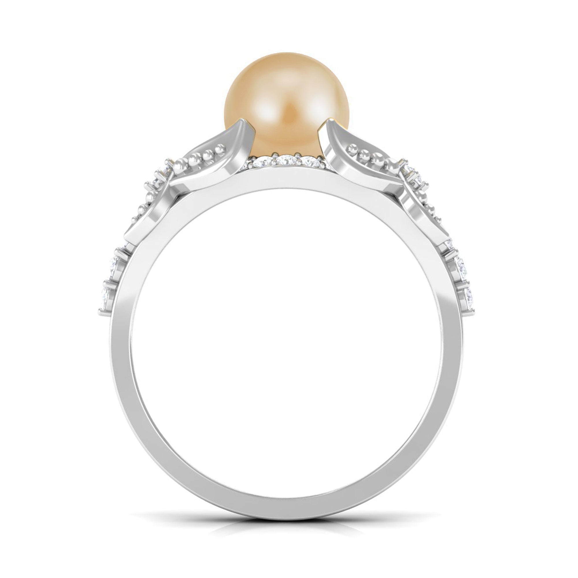 Rosec Jewels-Vintage Style South Sea Pearl and Diamond Engagement Ring with Split Shank