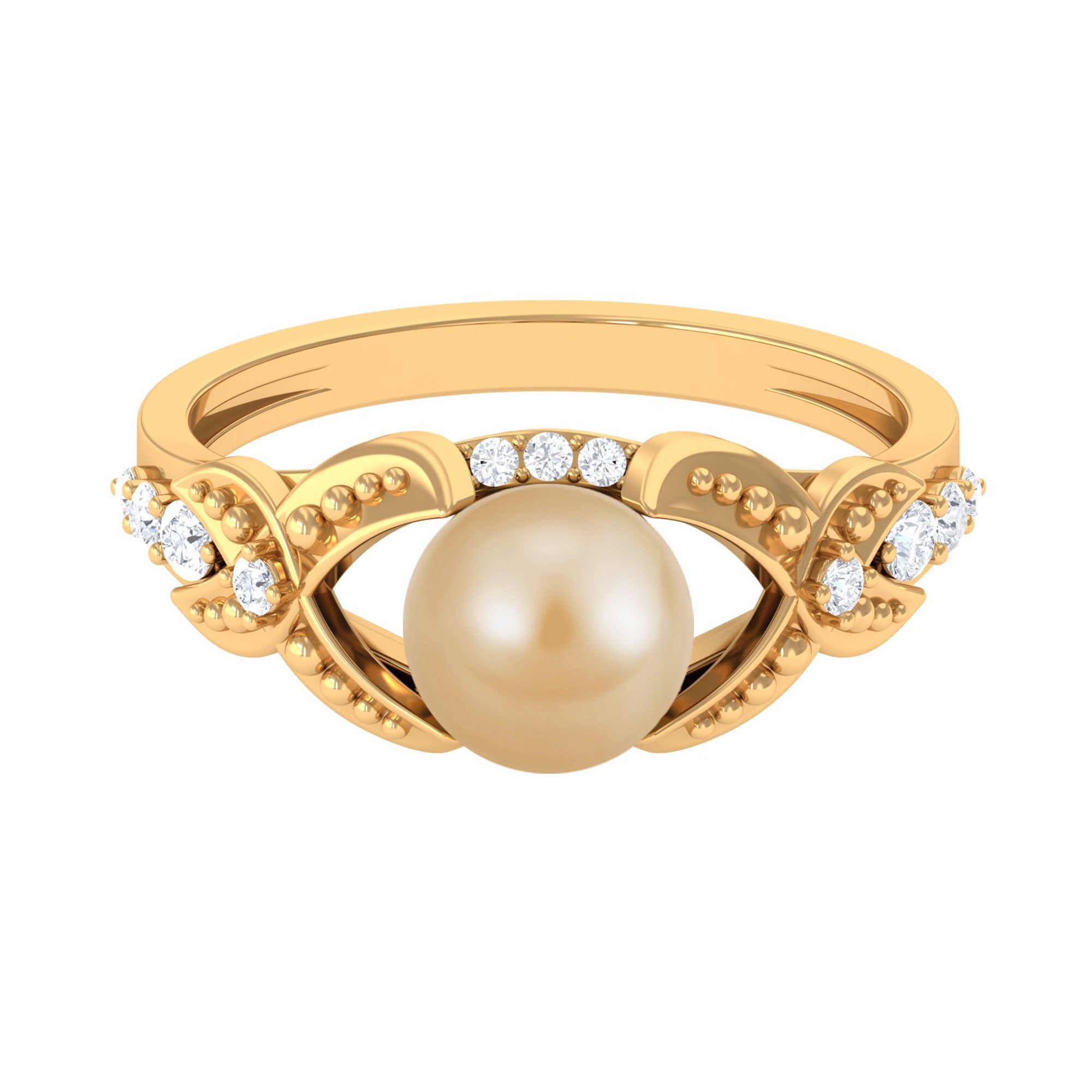 Rosec Jewels-Vintage Style South Sea Pearl and Diamond Engagement Ring with Split Shank