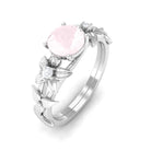 Rosec Jewels-3/4 CT Rose Quartz Flower Engagement Ring with Diamond