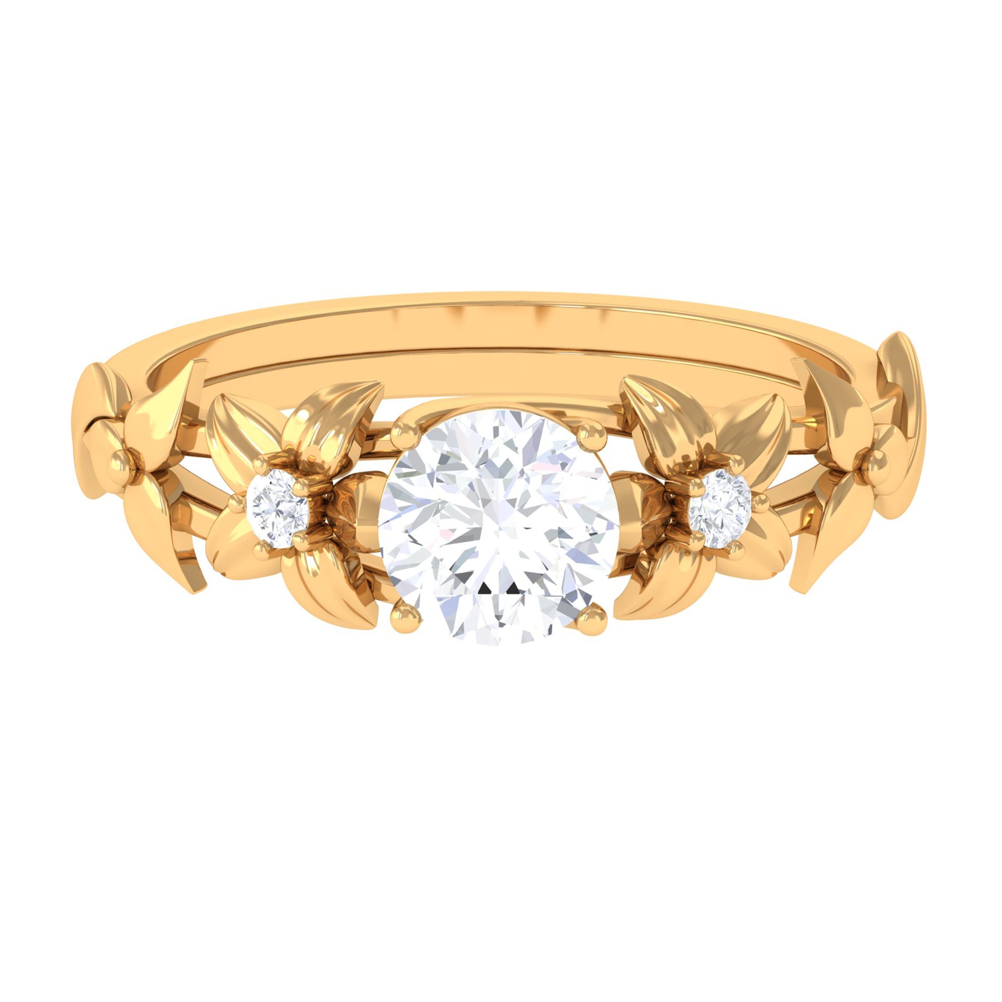 Rosec Jewels-1 CT Simulated Diamond Gold Flower Engagement Ring