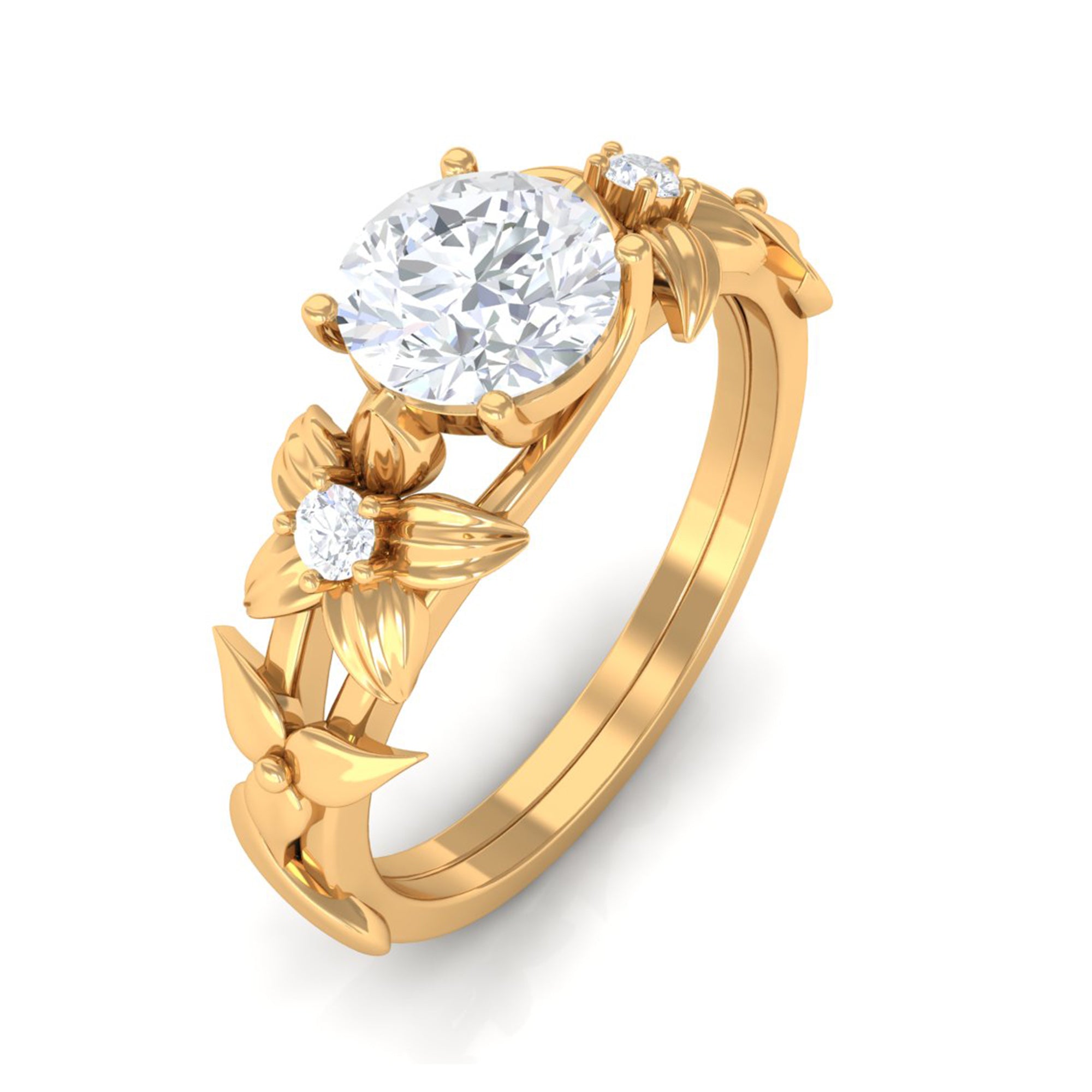 Rosec Jewels-1 CT Simulated Diamond Gold Flower Engagement Ring