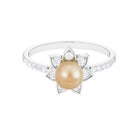 Rosec Jewels-3 CT South Sea Pearl and Diamond Flower Engagement Ring