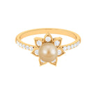 Rosec Jewels-3 CT South Sea Pearl and Diamond Flower Engagement Ring