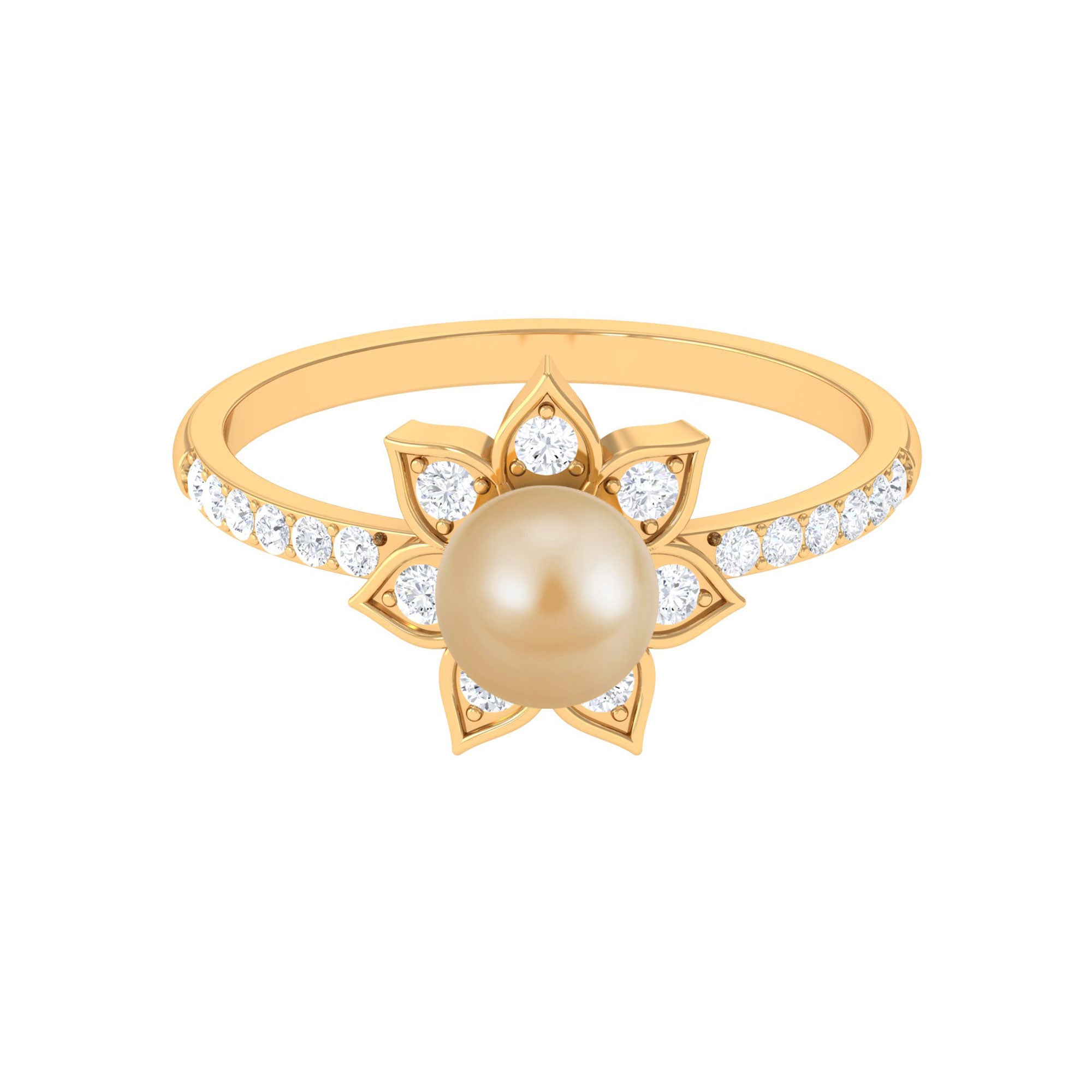 Rosec Jewels-3 CT South Sea Pearl and Diamond Flower Engagement Ring