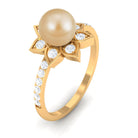 Rosec Jewels-3 CT South Sea Pearl and Diamond Flower Engagement Ring