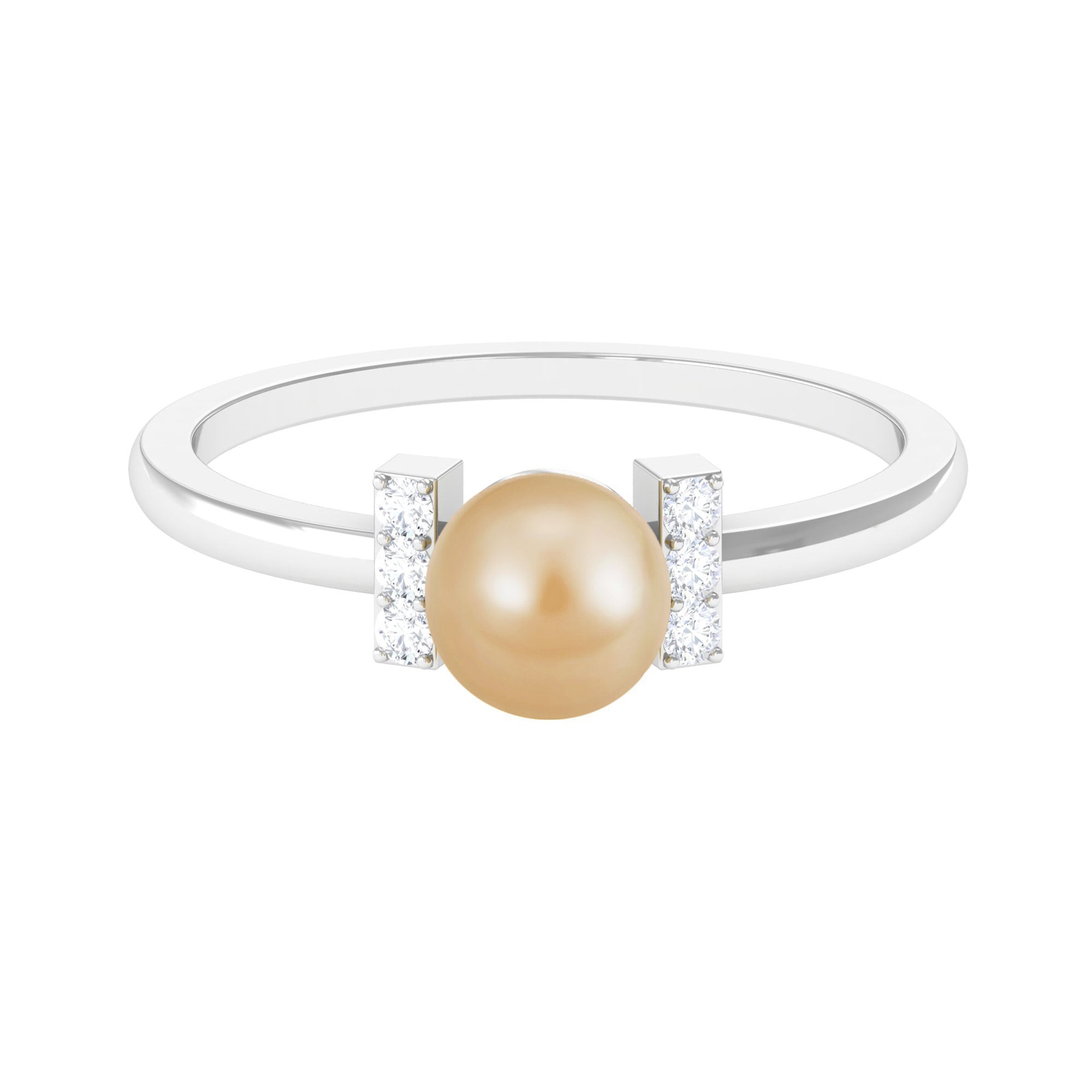 Rosec Jewels-Elegant South Sea Pearl Solitaire Engagement Ring with Diamond Accent